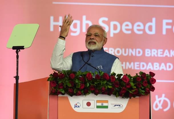 Prime Minister Narendra Modi speaking in an event in Ahmedabad. (SAM PANTHAKY/AFP/GettyImages) 